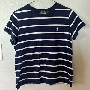 Polo by Ralph Lauren. Navy striped short sleeve tee. Size M.